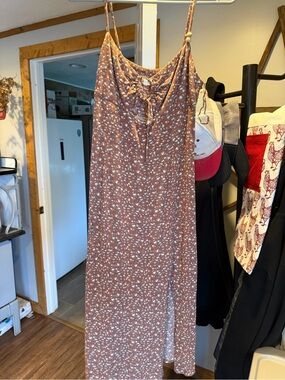 No Boundaries Rust Floral Spaghetti-Strap Maxi Dress